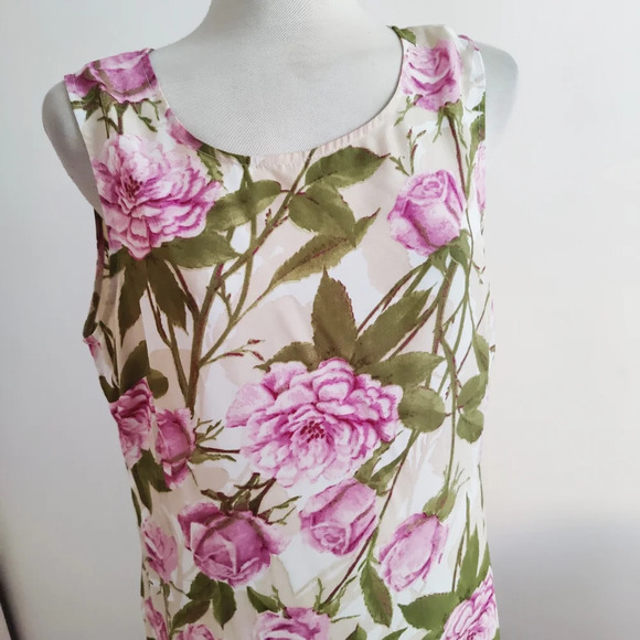 Spring Vintage Floral Shift Dress / Judy Bond / Pink & Green / 14 - Picture 2 of 4